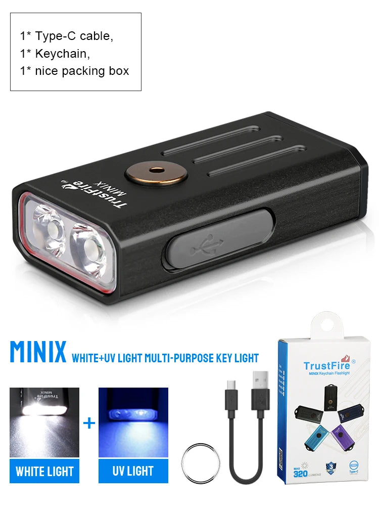 lampe torchon rechargeable uv violet bleu texture metallique anneau fixation moderne compact