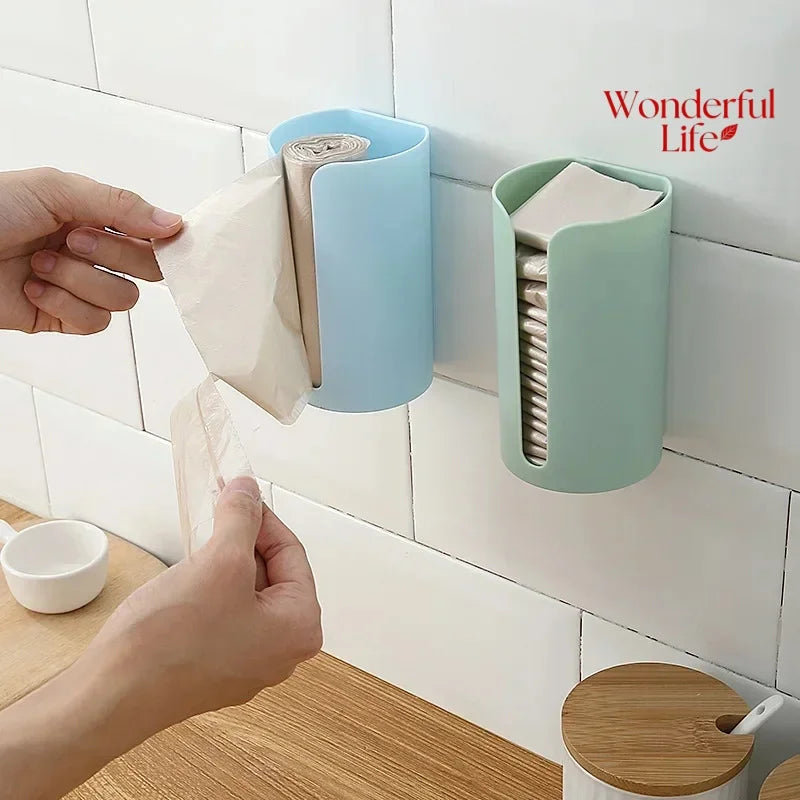 distributeur mural sacs poubelle adhésif blanc moderne minimaliste rangement cuisine salle bain