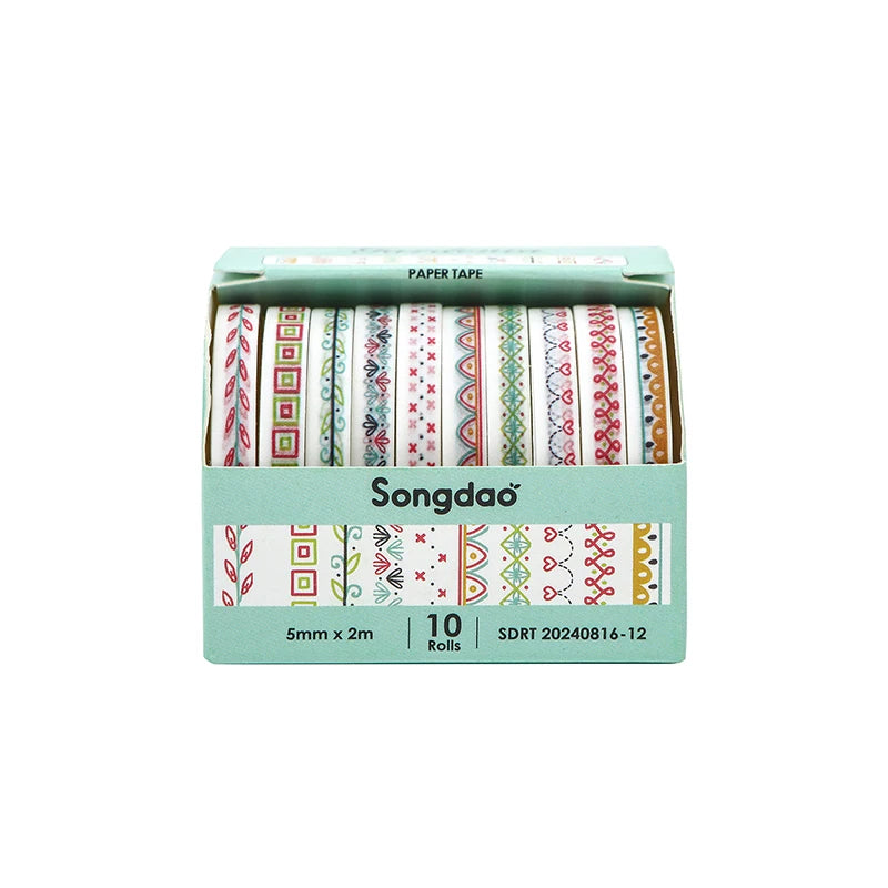 ruban decoratif moderne graphique couleurs vives motifs geometriques rayures triangles points zigzag feuilles adhésif