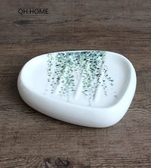 ensemble salle bain céramique éco friendly blanc bleu vert fleuri