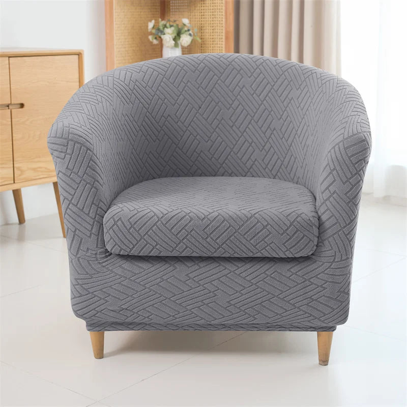 Housse fauteuil moderne beige rayures diagonales polyestère lavable machine 70 90cm haute 55 75cm
