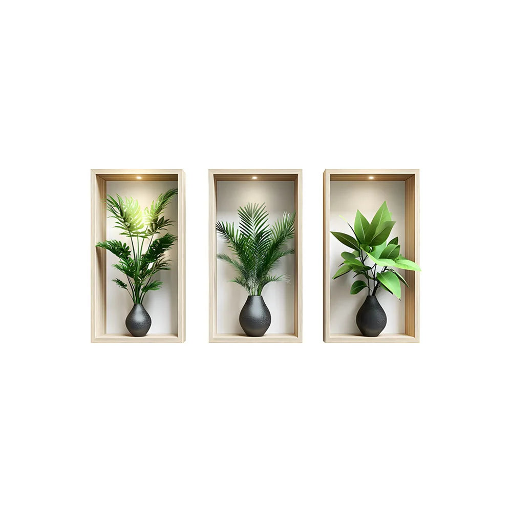 autocollants muraux modernes plantes vertes deco maison stickers muraux minimalistes feuillets vases noirs