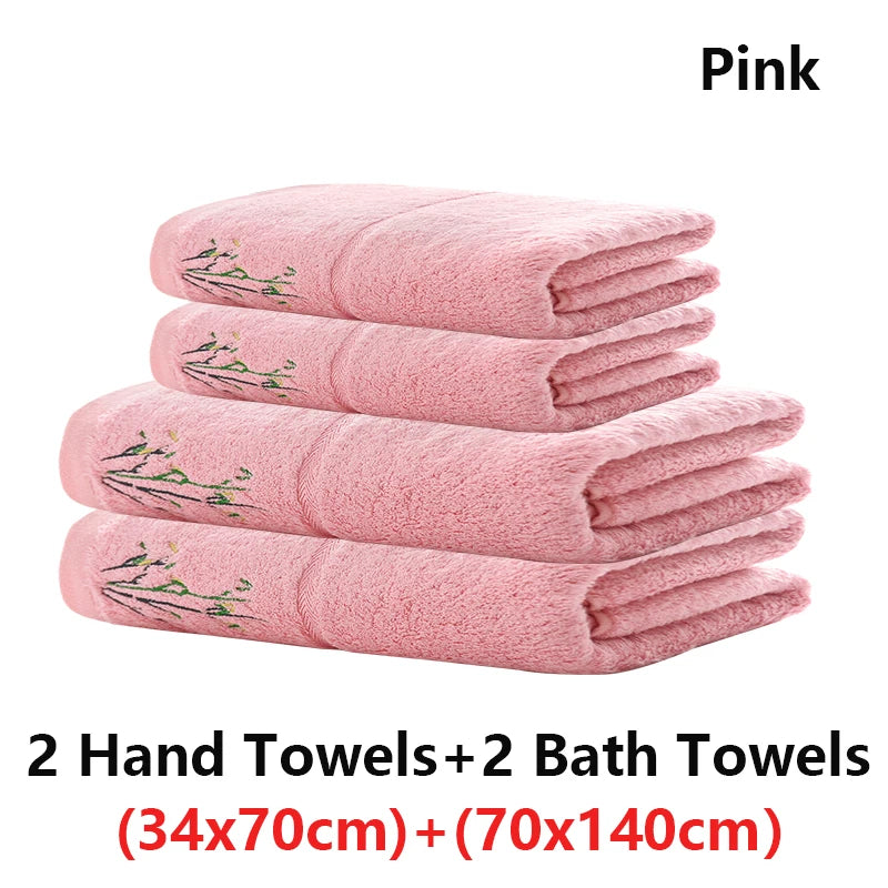 serviettes bambou brodées vert violet rose blanc classiques absorbantes maison