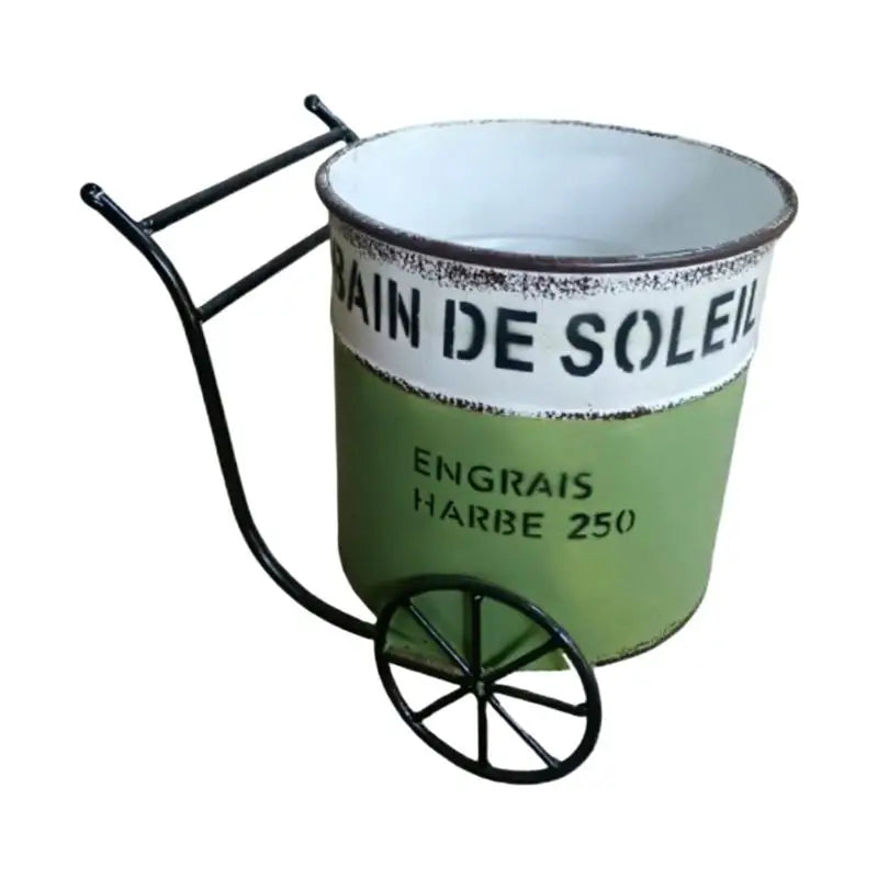 pots fleurs décoratifs chariot roues métal aspect vieilli vintage rustiqueextérieurintérieur