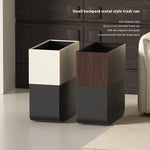 Poubelle de salle de bain 15L imitation bois massif noir noyer vue de face
