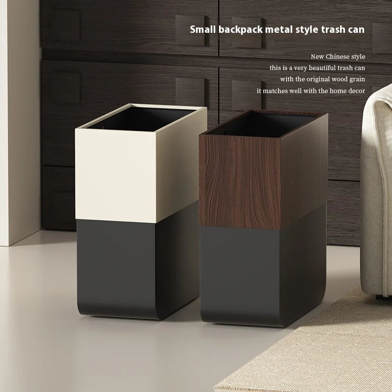 Poubelle de salle de bain 15L imitation bois massif noir noyer vue de face