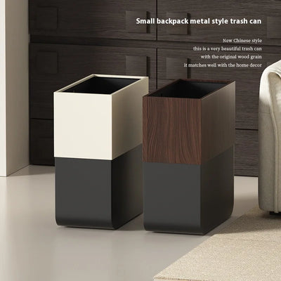 Poubelle de salle de bain 15L imitation bois massif noir noyer vue de face