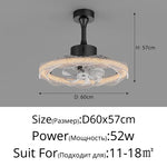 ventilateur moderne blanc noir transparent motifs décoratifs fixations crochets led télécommande