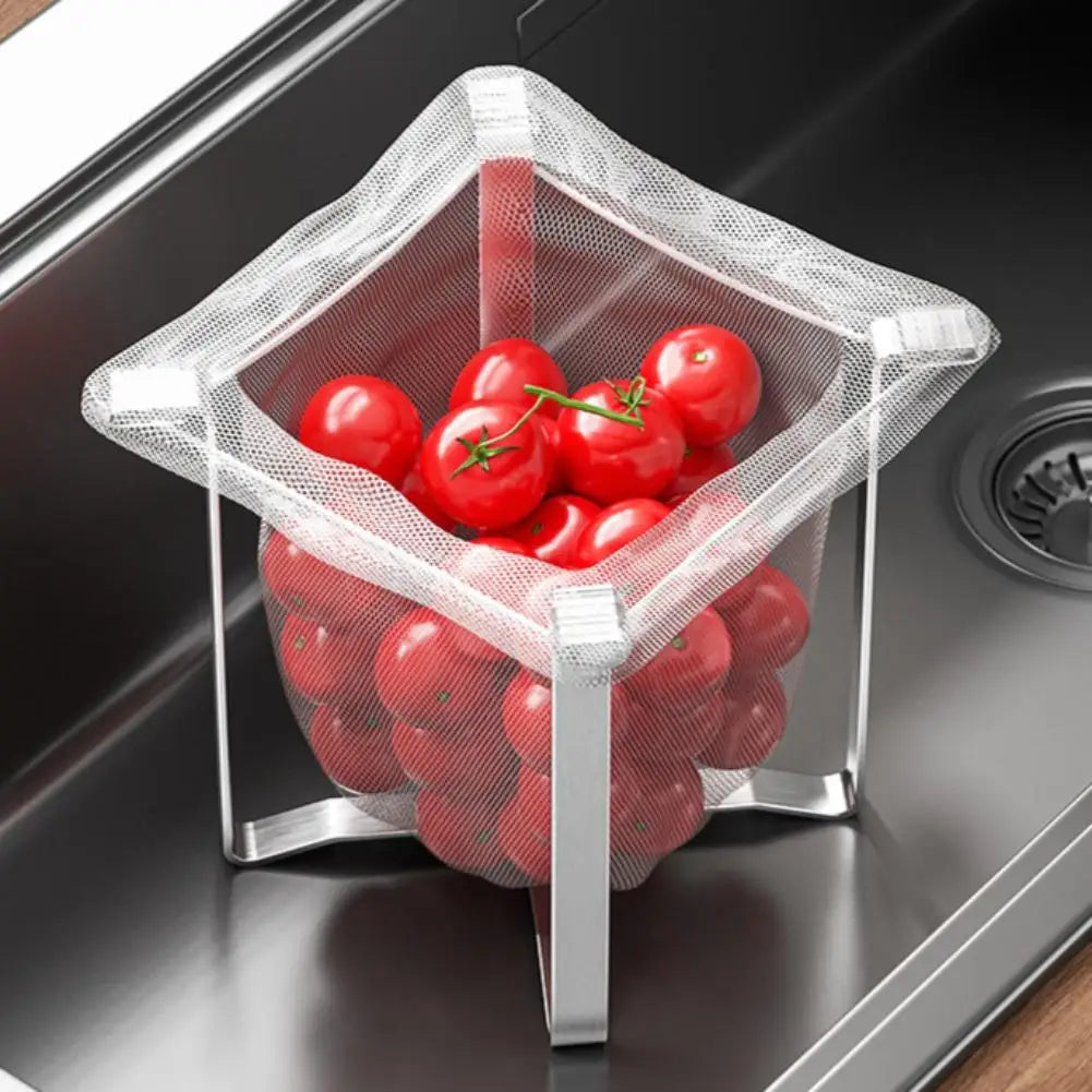 organiseur cuisine support sac poubelle acier inoxydable moderne minimaliste évier restes alimentaires transparent