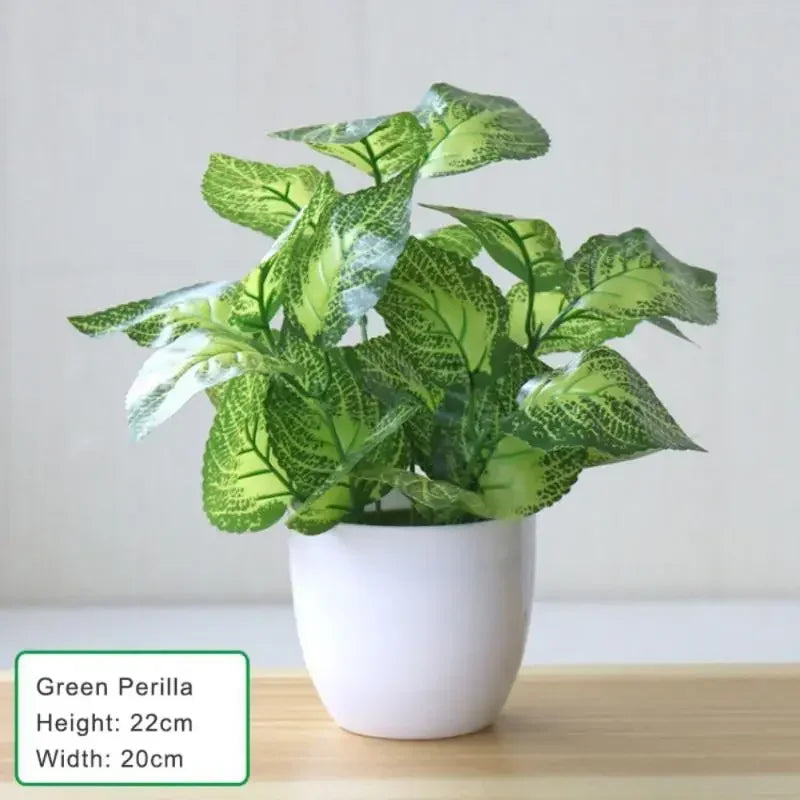 plantes artificielles feuilles vertes rouges blanches modernes intérieur extérieur bonsaï pot blanc