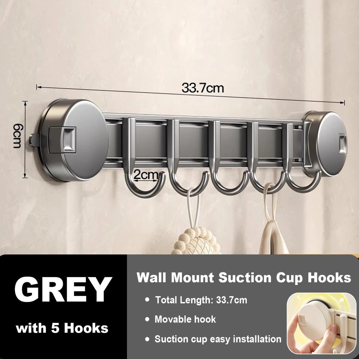porte serviettes mural gris moderne crochets adhésion ventouse sans perçage