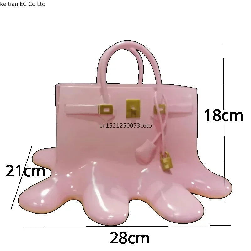 vase resine moderne sac birkin rose vif blanc doré élégant brillant 28cm