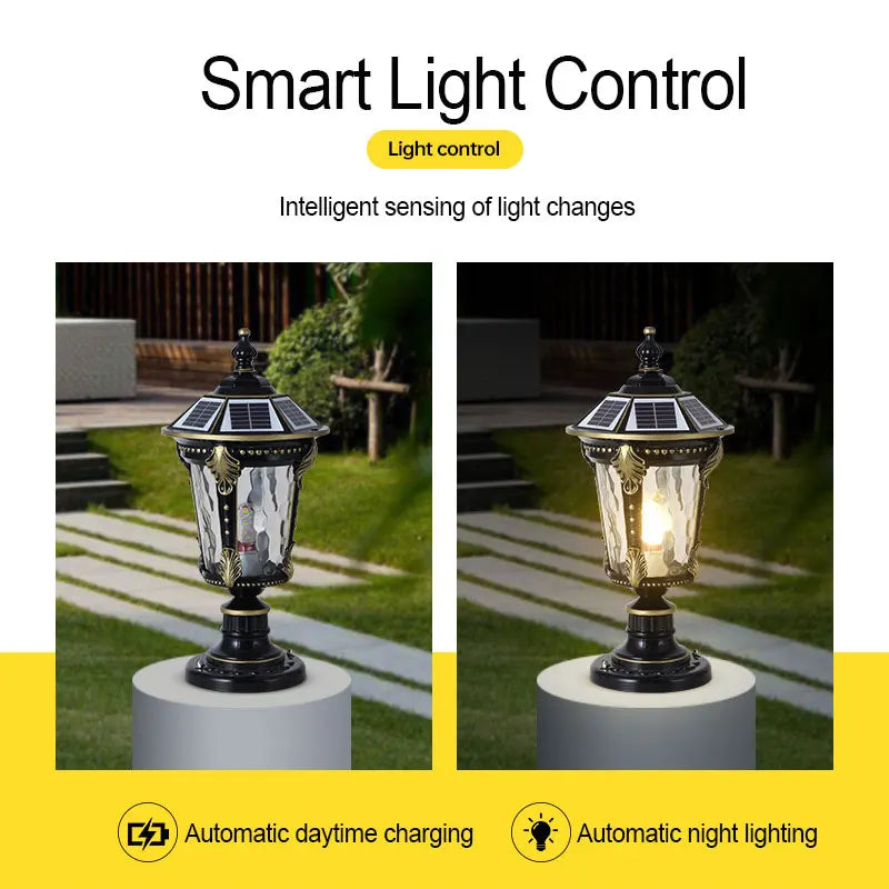 lampe solaire extérieure led bronze ornements dorés éclairage jardin classique économie energie ip55 aluminium