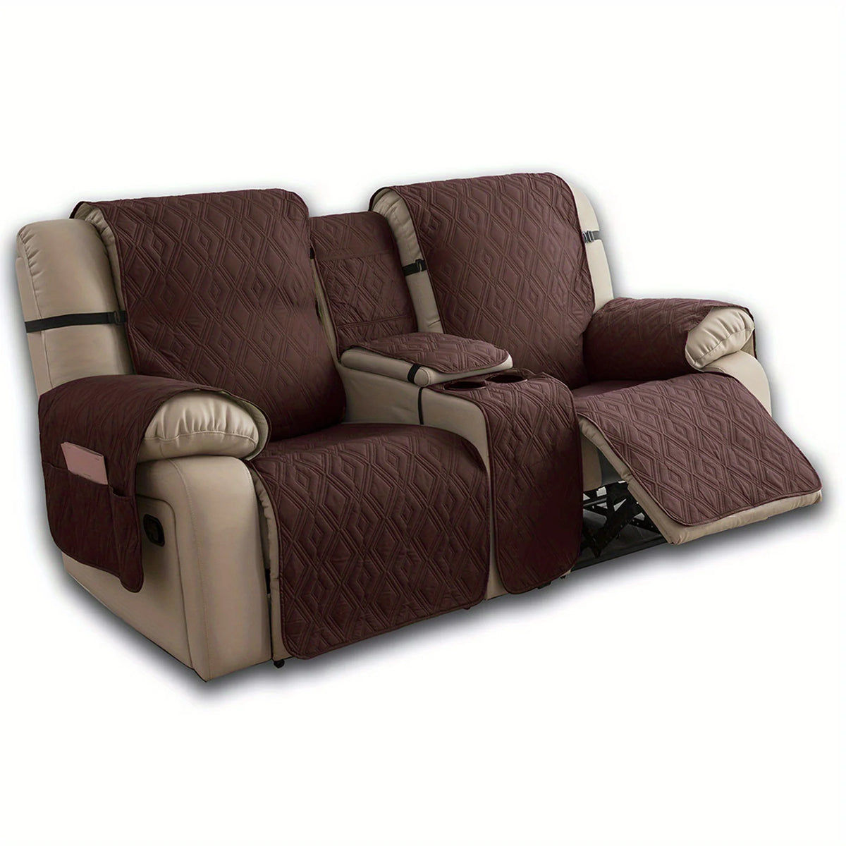couvre siège fauteuil inclinable gris beige texture géométrique moderne bandes ajustables poche pratique