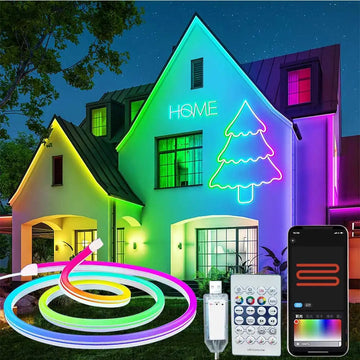 ruban led néon multicolore moderne contrôleur distant synchronisation musicale étanche rgbic brillant lisse chambre