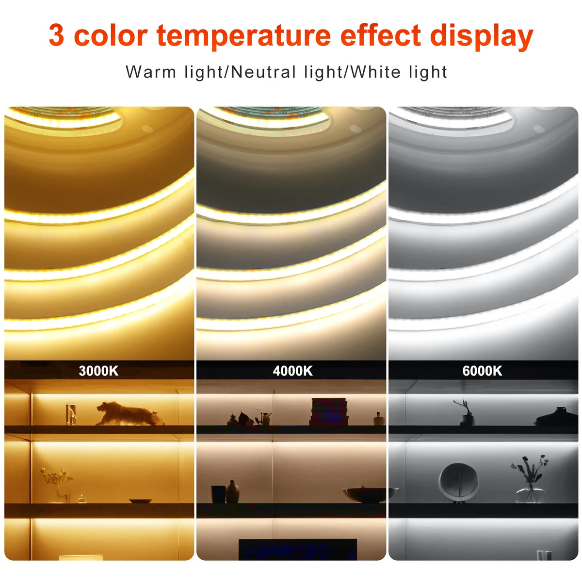 ruban led cob blanc 3000k 4000k 6000k adhésif moderne éclairage ambiance chambre