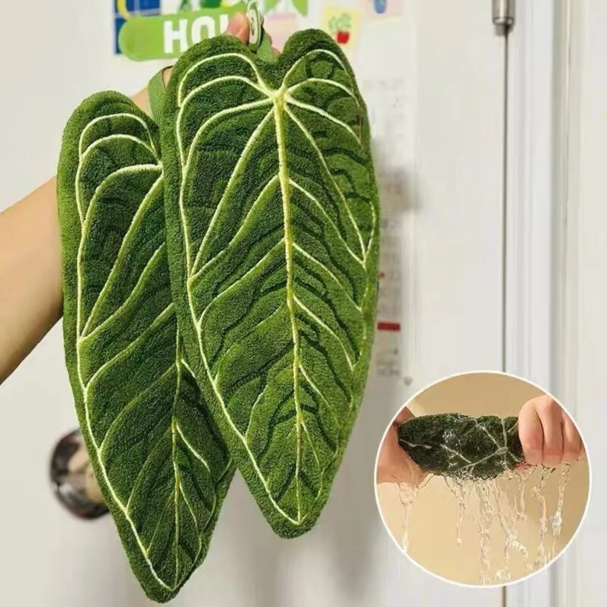 gant toilette vert rose feuille stylisée doux moelleux moderne décoratif absorbant rapide