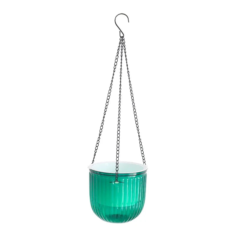 pots suspendus auto arrosants balcon cour plastique rayures vertes modernes marrons chaine inclusion plante