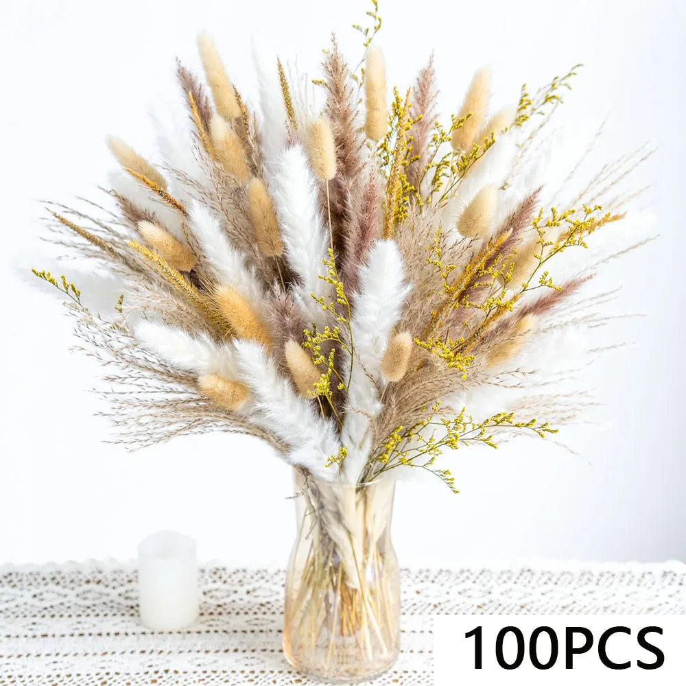 bouquet fleurs séchées naturel herbe pampa queues lapins décoration intérieure mariage anniversaire rustic chic