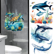 Autocollant mural animaux océan pour salle de bains - Tortue, baleine, corail décoratif | Ombre Interieur