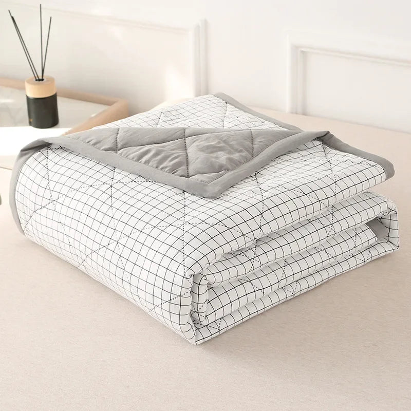 couette d'été carreaux bleu gris couverture fine polyestère moderne maison adultes