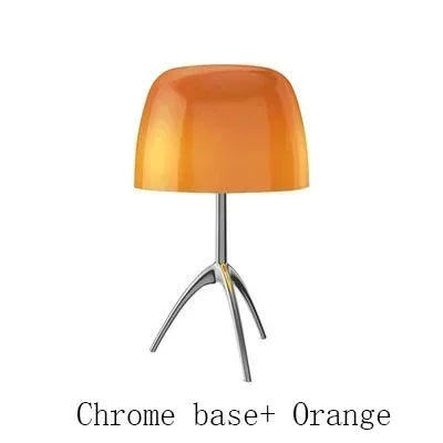 lampe table moderne blanc orange rouge pied métal base cuivrée led chambre salon