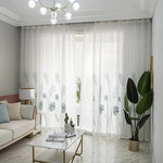 rideau tulle transparent feuilles stylisées moderne blanc vert clair fenêtre français polyester