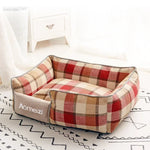 lit chien tissu doux carreaux gris blanc coussin matelas confortable amovible lavable intérieur