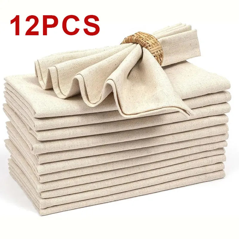serviettes table maison restaurant beige crème rustique 40x40cm polyester pliées decoration pastorale