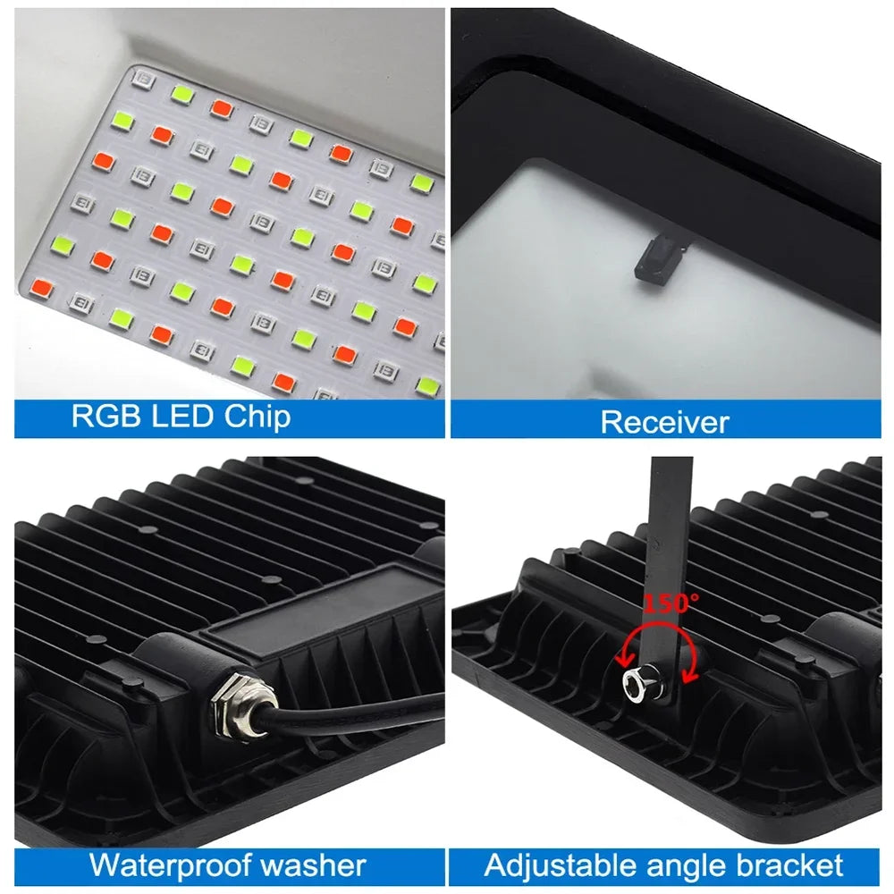 projecteur led rgb 220v ip66 étanche noir moderne bras articulé cordon long