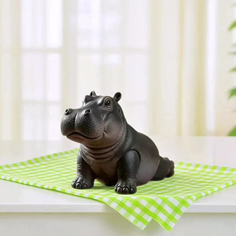 statue hippopotame noir résine texture mat réaliste maison 6.5cm 7cm 5.5cm