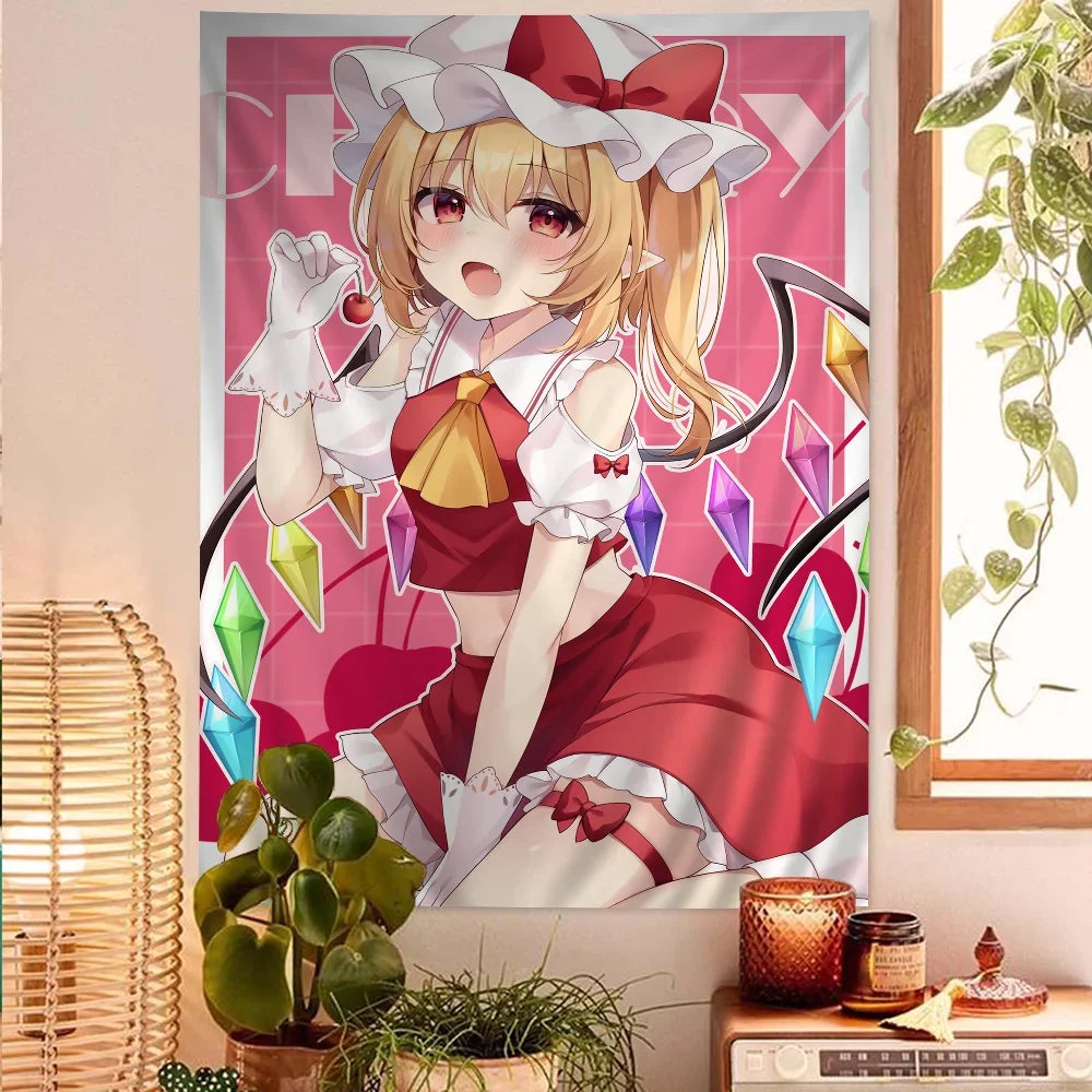 tapisserie anime personnages servantes polyester rouge blanc violet bleu multicolore illustration affiche