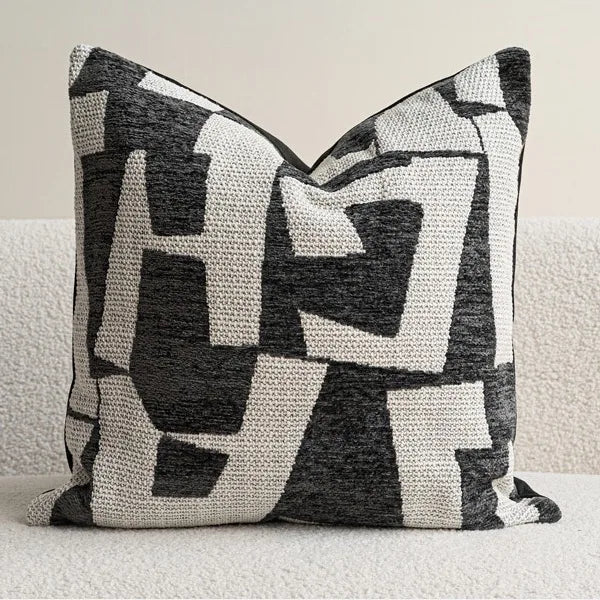 coussins décoratifs modernes motif géométrique beige gris noir rouge polyester