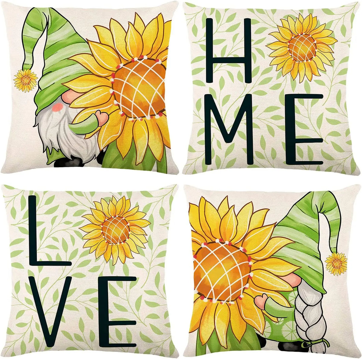 taies d'oreiller décoratives gnome fleurs blanc jaune cartoon motif floral non toxique respectueux environnement