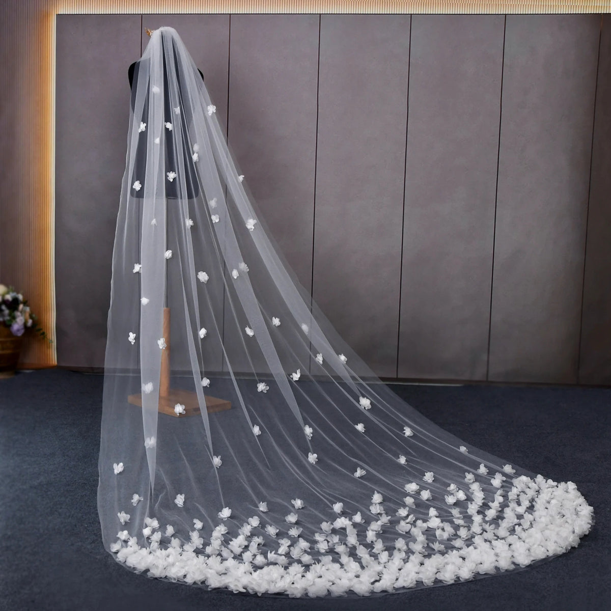 voile mariée blanc fleurs blanches classique prom wedding bohème romantique original trendy daily