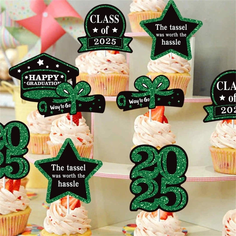 décorations cupcakes fête anniversaire glitter doré noir bleu vert piques messages graduation chiffres