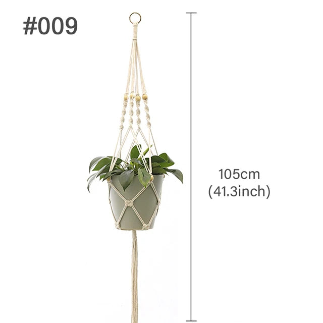 support plante suspendu macramé boho artisanal blanc beige orange tissé oeilletsextérieur exposition arbres