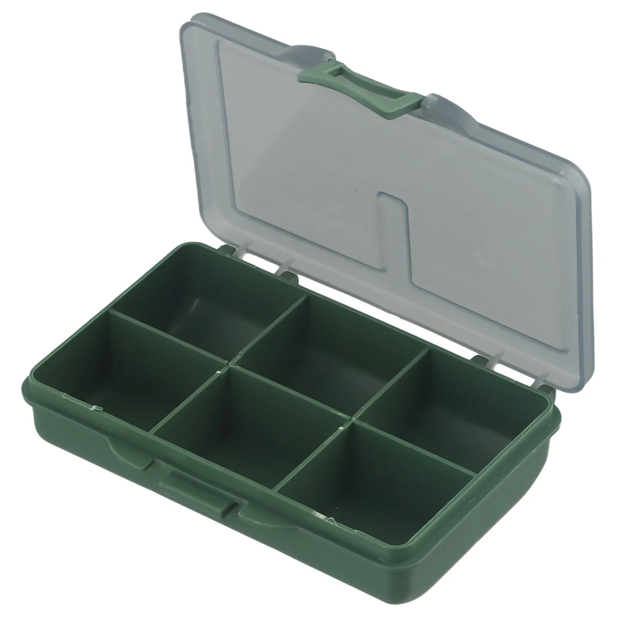 boîte pêche compartiments vert gris plastique lisse pratique compact poignée
