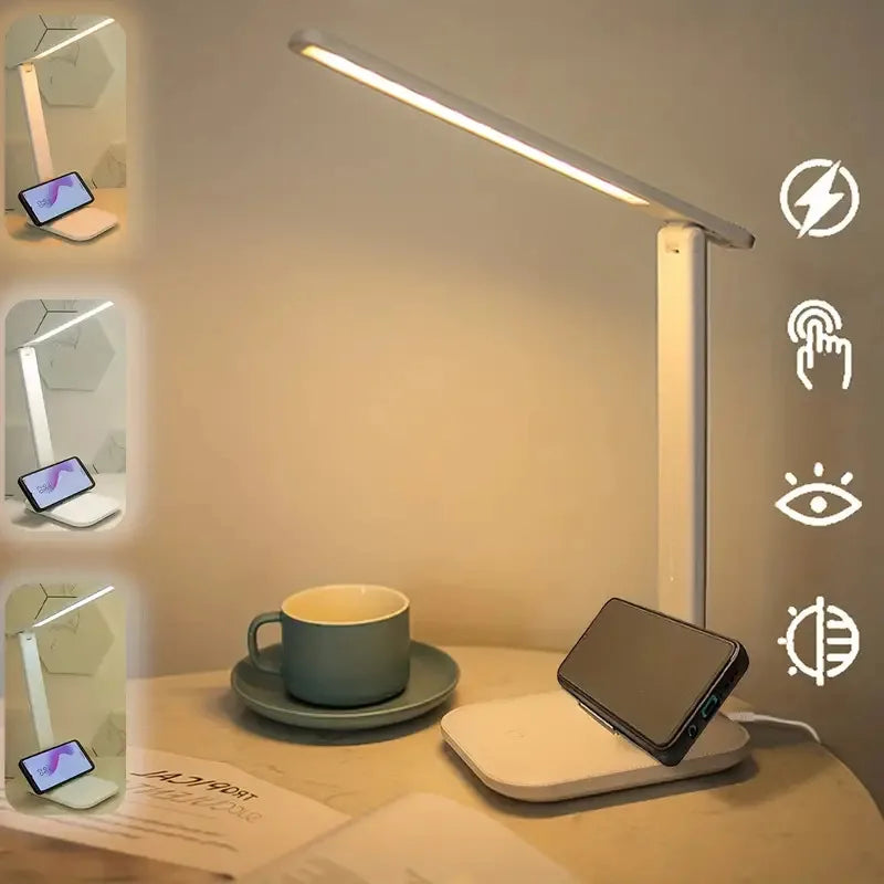 lampe led moderne blanc interrupteur tactile bras articulé support smartphone étude écriture chambre coucher