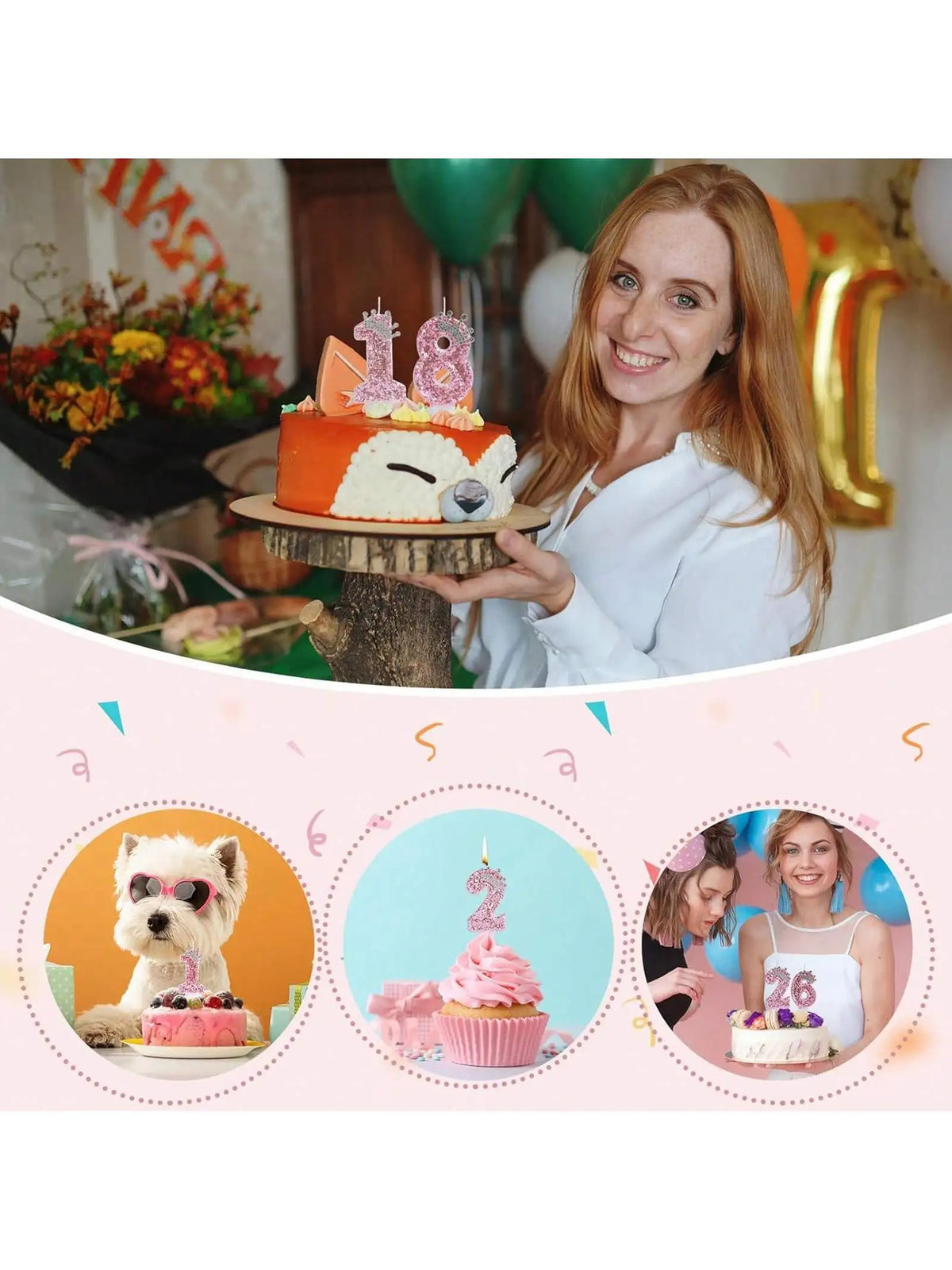 bougies anniversaire numérotées rose pâle brillantes décoratives festives filles couronne pailletée adhésif