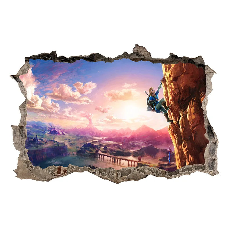 sticker mural 3d dessin animé paysages personnages fantastiques opaques adhésifs chambre bleu vert gris