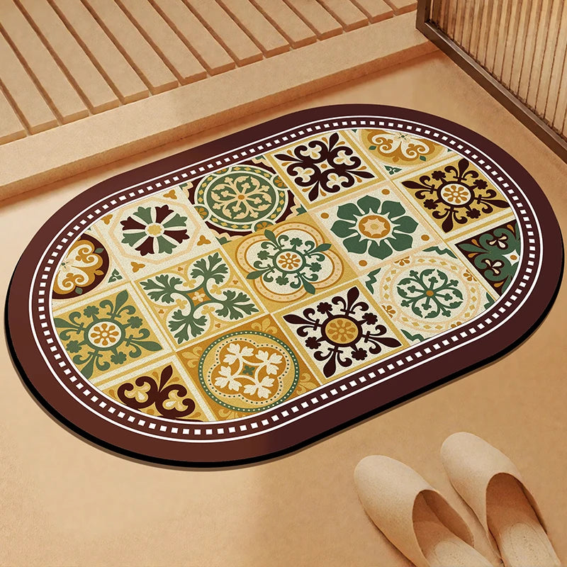 tapis sol multicolore patchwork moderne motifs géométriques floraux salle bain lavable machine absorbant