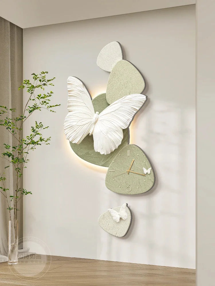 Horloge murale papillon blanche avec lumière LED