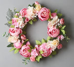couronne florale vintage rose blanche feuilles vertes fleurs artificielles intérieur mariage table porte