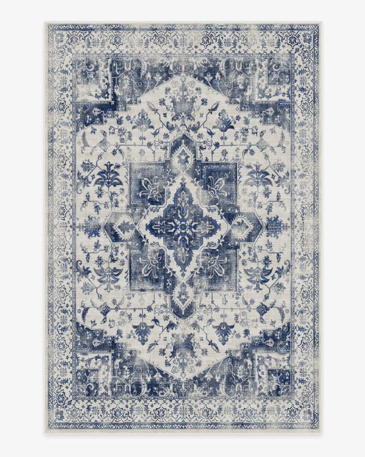 tapis vintage floral bleu blanc classique polypropylène salon chambre extérieur commercialisable machine lavable