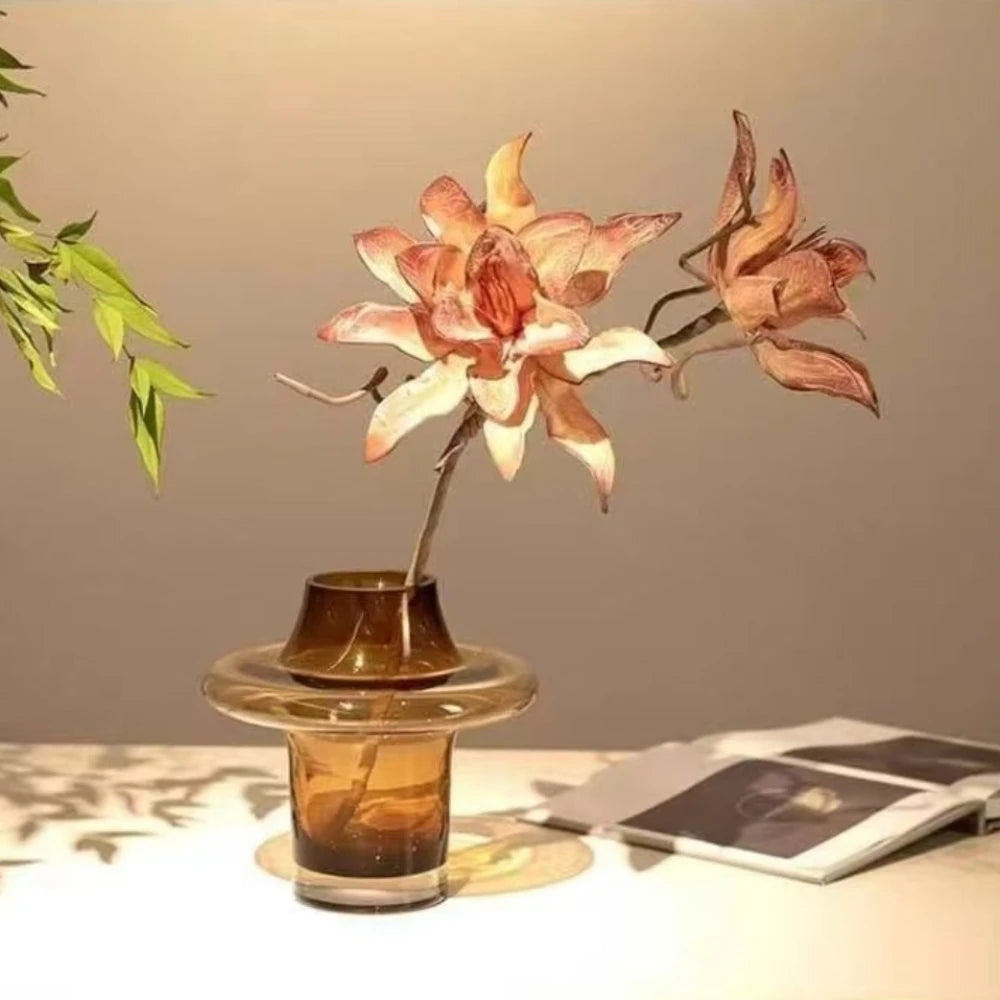 vase verre transparent dégradé couleur fleurs artificielles moderne minimaliste salon maison