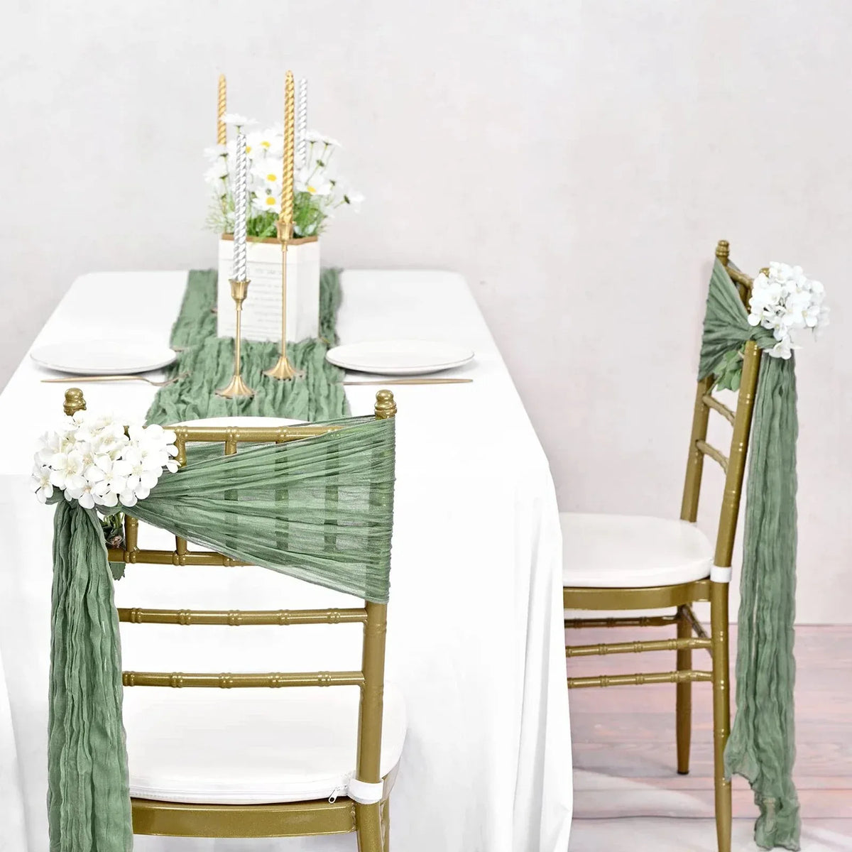 rubans chaise crêpés vert bleu marron adhésifs mariage décoration événement simples