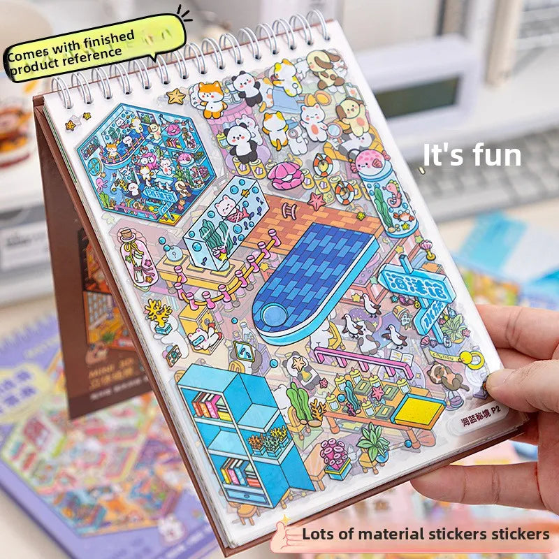 sticker book miniature scenes spiral binding colorful animal stickers creative journal supplies kawaii numbered