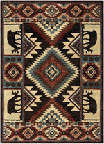 tapis rouge noir beige bleu marron motifs géométriques animaux texture douce rustique ethnique salon