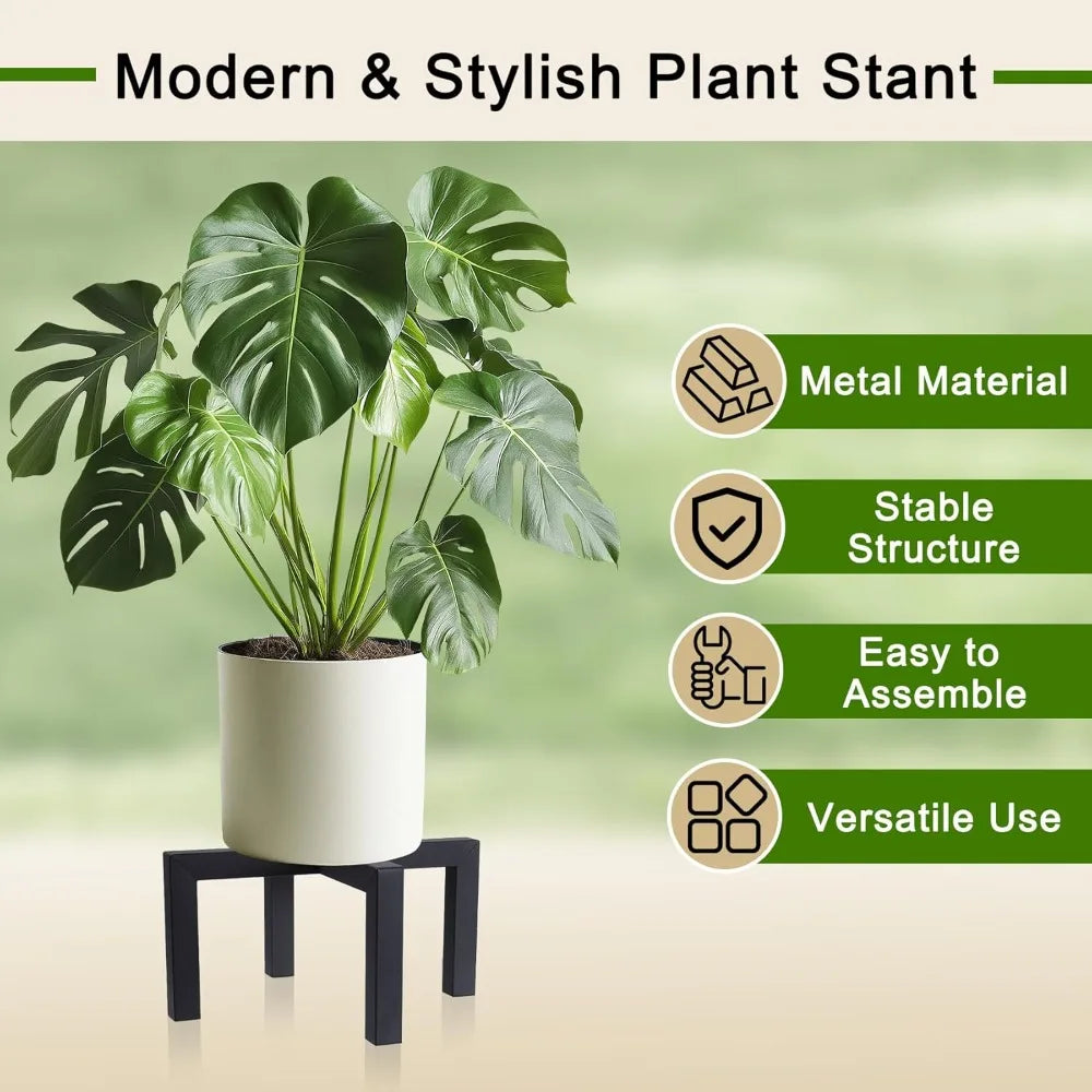 supports plantes intérieures modernes minimalistes noirs assemblage vis barres pieds pot fleurs blanc osier